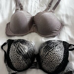 Maidenform Lace and Animal Print Bra Set - Black and Gray